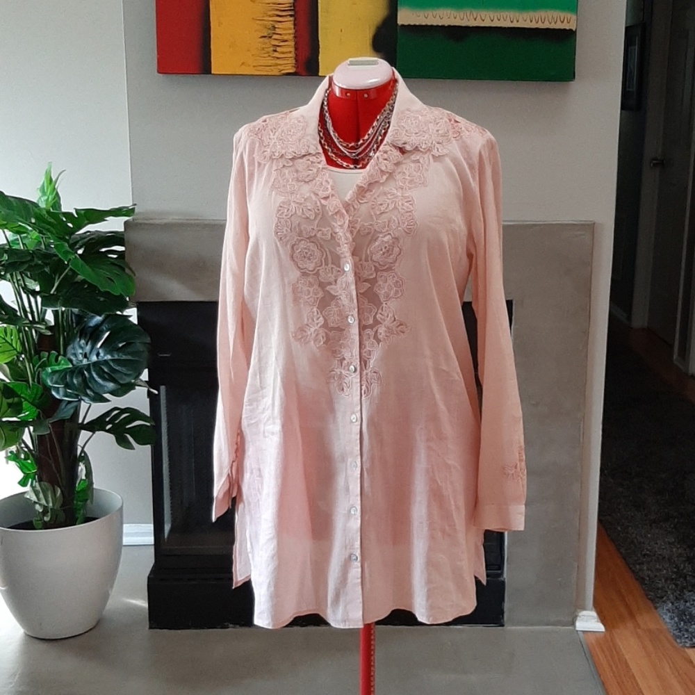 Soft Surroundings Embroidered Cotton Gauze Tunic